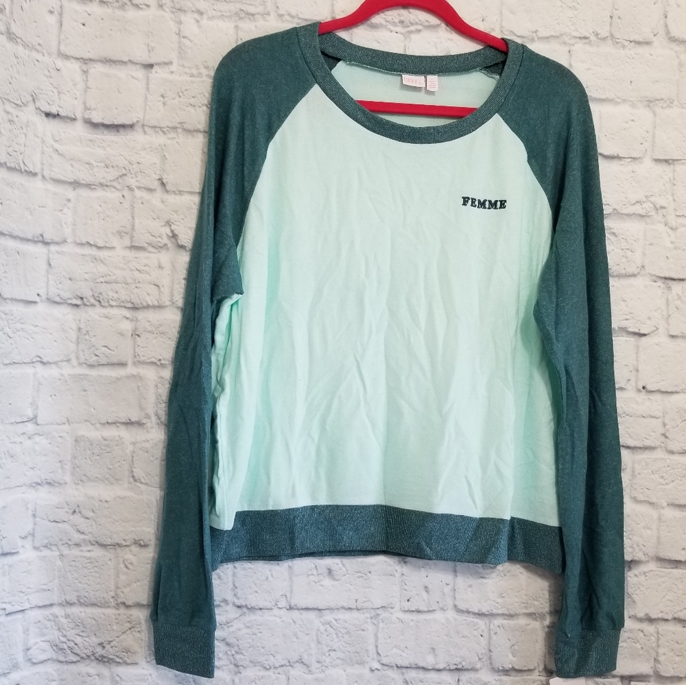 Make + Model Sweater Colorblock Blue Lounge Top Large New